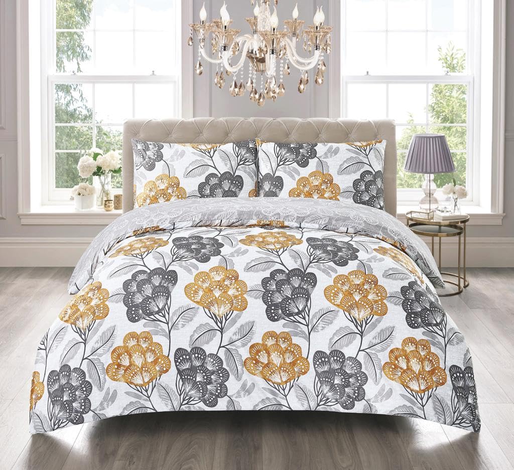 Duvet Cover Set 3 Piece Quilt Cover Bedding Set With Pillow Cases Single,Double,King & Super King Size (Bloom Ochra, Super King)