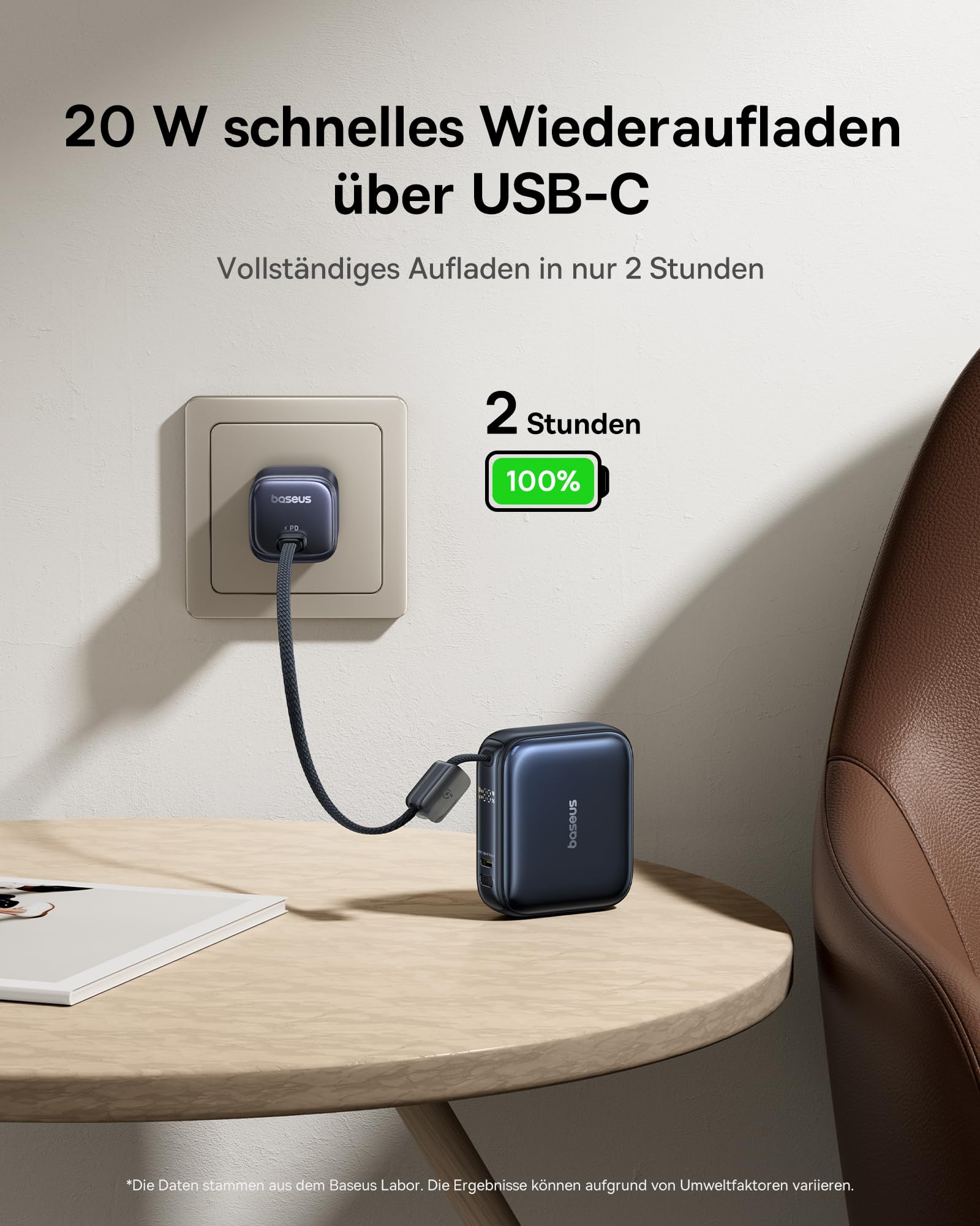 Baseus AC22 Mini Powerbank 10000 mAh, 45 W PD Power Bank Small with Integrated USB-C Cable, External Mobile Phone Batteries in Pocket Size for iPhone 17/16/15, Samsung S26/S25 Ultra, iPad, Pixel 10/9