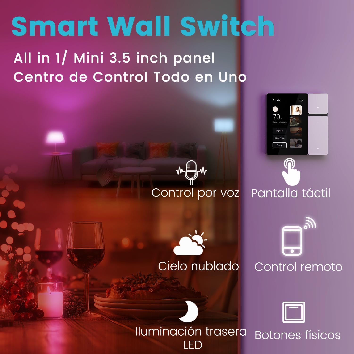 TONGOU Smart Home Panel Control 3.5 pulgadas, Conexión WLAN,BLE Mesh Hub,IR,Smart Life/Tuya App,tres botones físicos,tres canales de relé