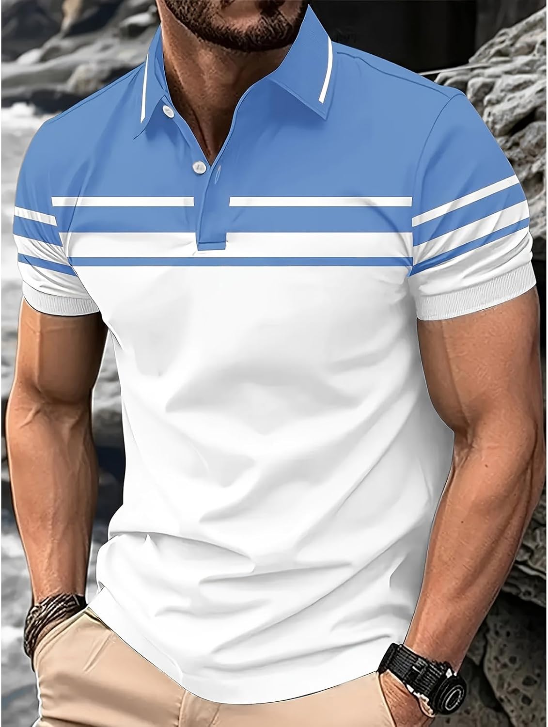 Mens Collared Shirts Short Sleeve Golf Shirt Moisture Wicking Quick Dry Tops Performance Color Block Tee for Men