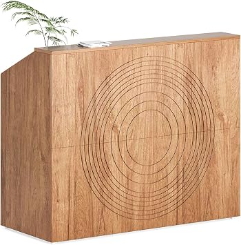 LITTLE TREE 47-Inch Reception Desk with Counter, Oak Front Desk Reception Room Table, Retail Counter for Checkout, Modern Welcome Desk for Lobby, Office, Beauty Salon