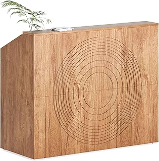 LITTLE TREE 47-Inch Reception Desk with Counter, Oak Front Desk Reception Room Table, Retail Counter for Checkout, Modern Welcome Desk for Lobby, Office, Beauty Salon