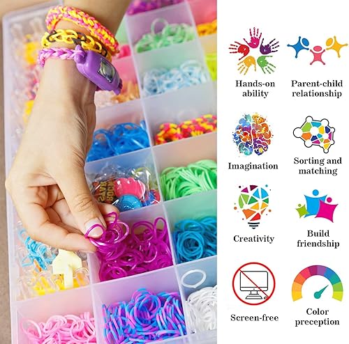 Miniatura 3 de NEOWEEK 11900+ bandas de goma para el kit de fabricación de pulseras, kit de repuesto de bandas de telar de 28 colores, pulseras de goma para artes