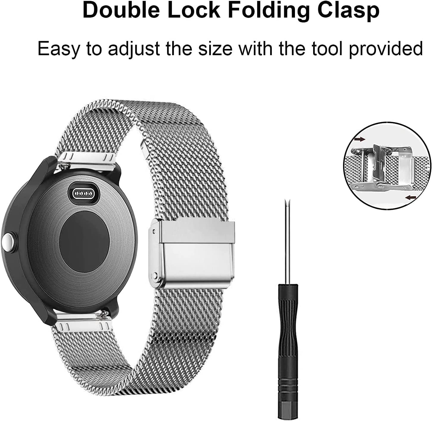 Compatible avec Garmin Vivoactive 4 45 mm/Venu 2 45 mm, bracelet de rechange 22 mm, maille milanaise et acier inoxydable pour Forerunner 745/265/255/255 Music, 46 mm, noir