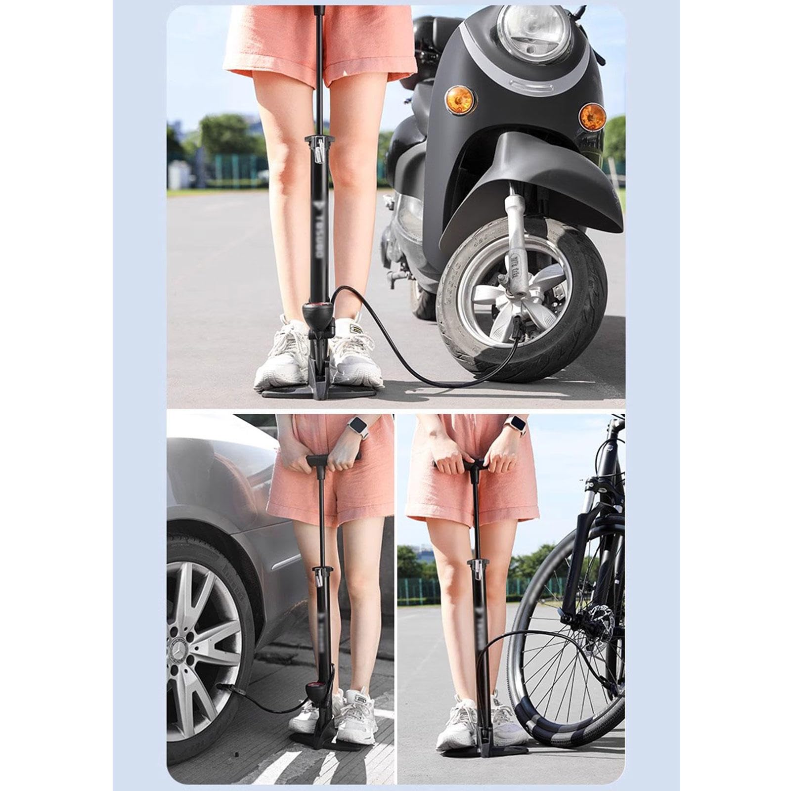 Fahrrad-Standpumpe mit Manometer - Fahrradreifenpumpe Kompatibel mit Presta- und Schrader-Ventil – Tragbare Luftpumpen für Rennrad-Mountainbike-Reifen, Bälle, Luftballons