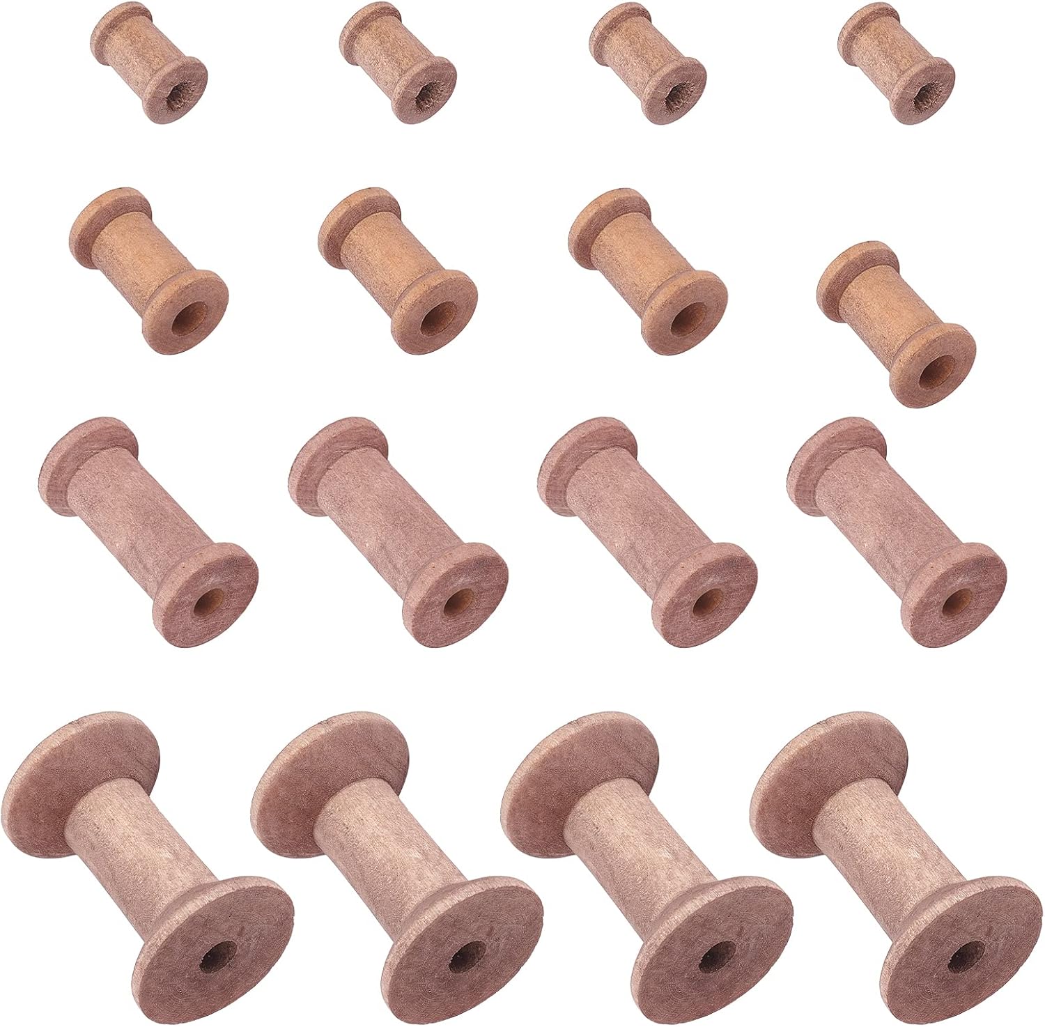 PandaHall 40 carretes de madera de 4 tamaños para manualidades, carretes vacíos de madera, bobinas de hilo de hilo tostado para hilo de bordado, cinta de pom, manualidades y costura