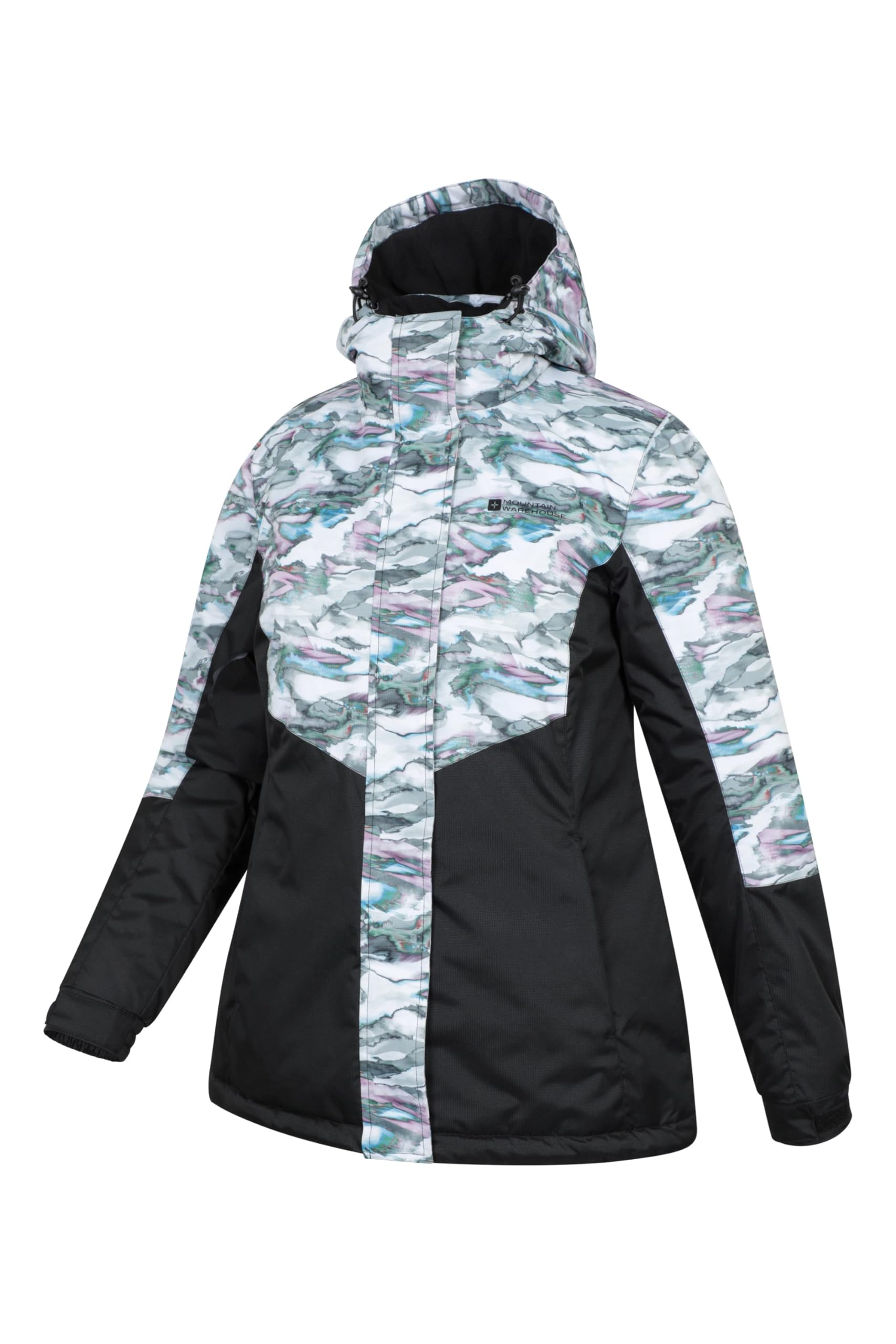Mountain Warehouse Dawn Veste de ski pour femme – Imperméable à la neige – Veste chaude doublée en polaire, poignets réglables, ourlet et capuche – Vêtement de ski idéal en hiver, gris, taille 38