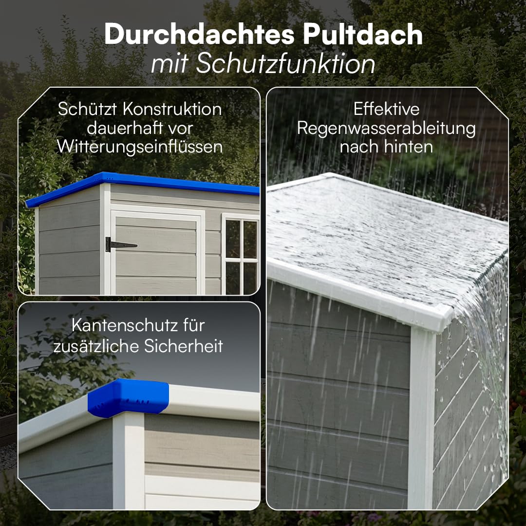STEELSØN Novara Gerätehaus – Gartenschuppen mit Pultdach & Fenster – Gartenhaus 192x92x151 cm (HxTxB) – Geräteschuppen aus Kunststoff in Grau – Gartenhütte wetterfest & rostfrei – Schuppen