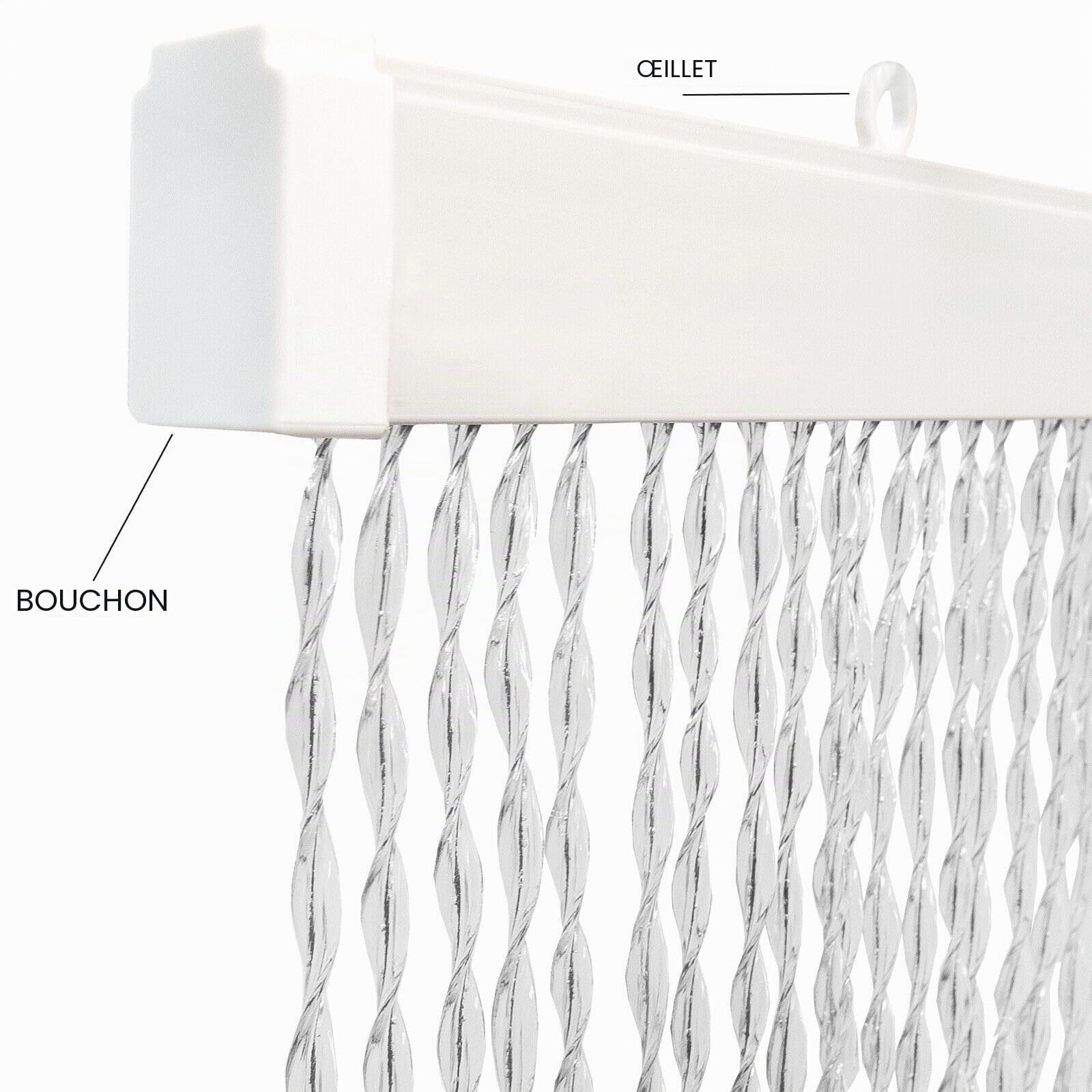 EmmeVi Rideau anti-insectes en caoutchouc tressé, PVC, moustiquaire, pour fenêtre, porte, entrée, 100 x 220 cm, transparent