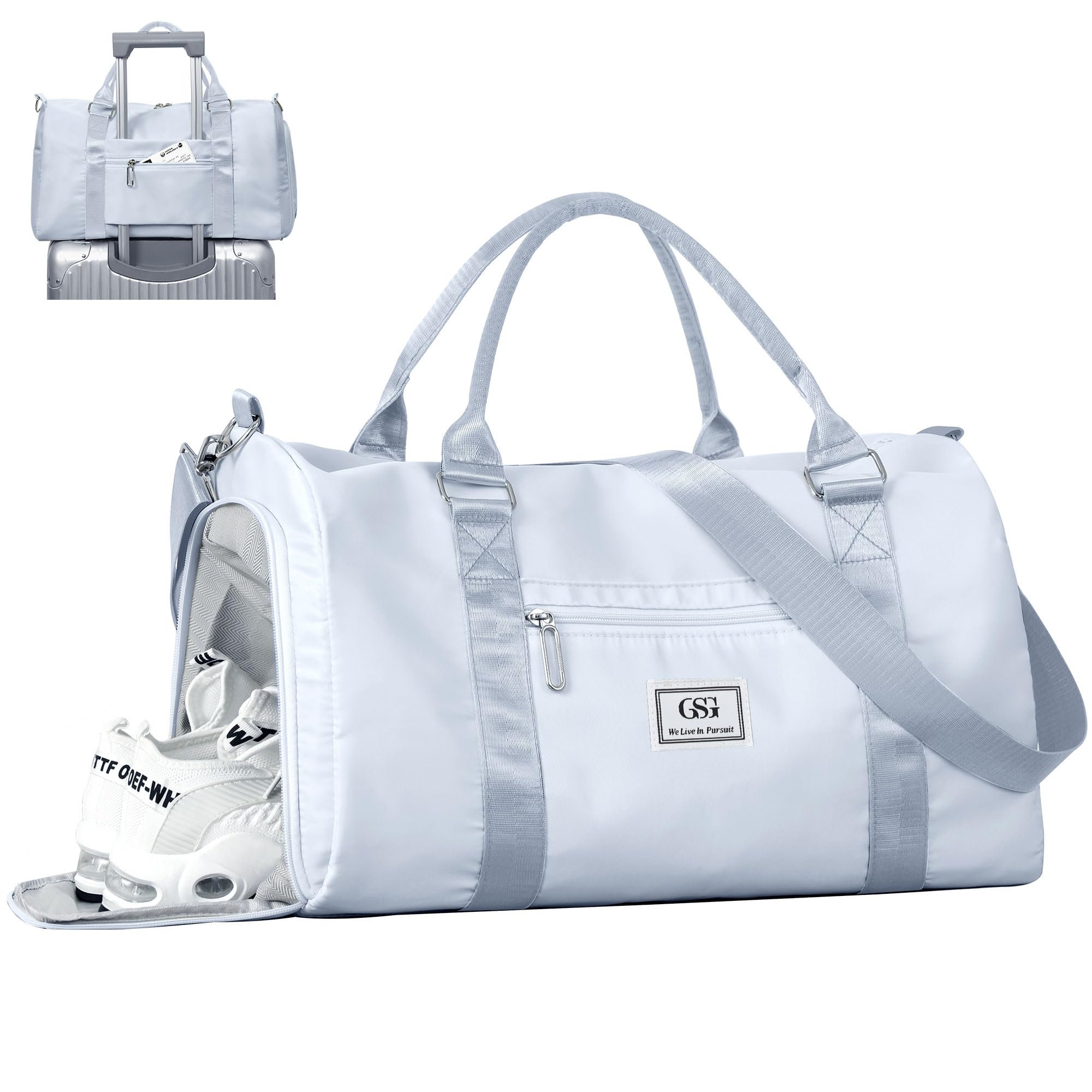 GSG SINCE 1998 Sports Gym Bag Womens Travel Bag with Shoes Compartment & Wet Pocket, Weekend Overnight Duffle Hospital Bag Carry On Holdall for Travel Swimming