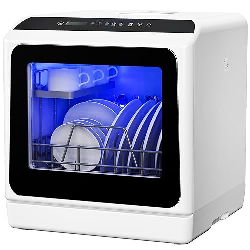 EUHOMY Countertop Dishwasher with 5L Built-in Water Tank& Inlet Hose Portable Mini Dishwashers with 6 Programs for Small Apartments, Dorms and RVs,High-Temp& Air-Dry Function, No Hookup Needed - 6 Programs-01