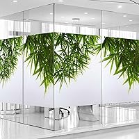 Vista 1 de Película de vidrieras verde y blanco para puertas de vidrio, película de privacidad esmerilada para ventana, calcomanías de vidrio estático