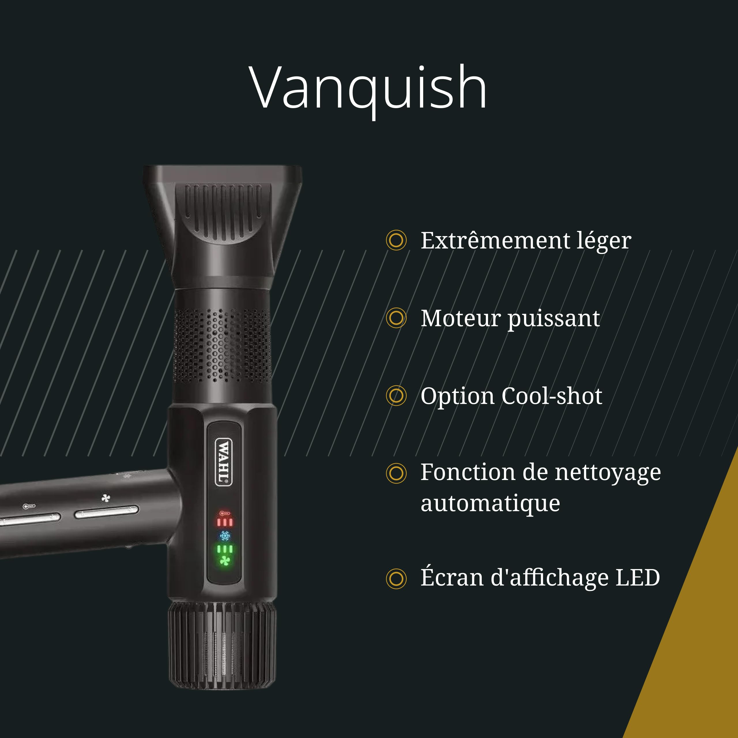 Wahl Vanquish - Sèche-cheveux professionnel - Séchage rapide - Avec embouts magnétiques et diffuseur - Noir