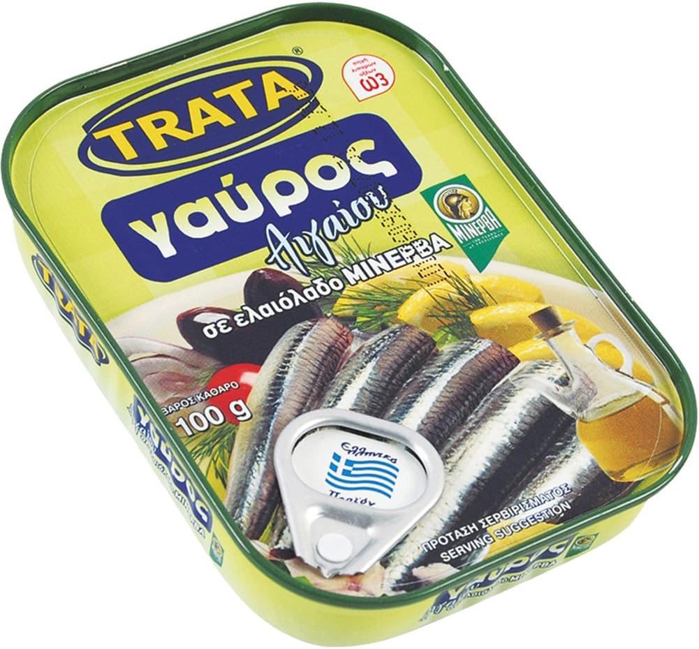 Greek Trata Canned Anchovies From the Aegean Sea Anchovy in Olive Oil 100g