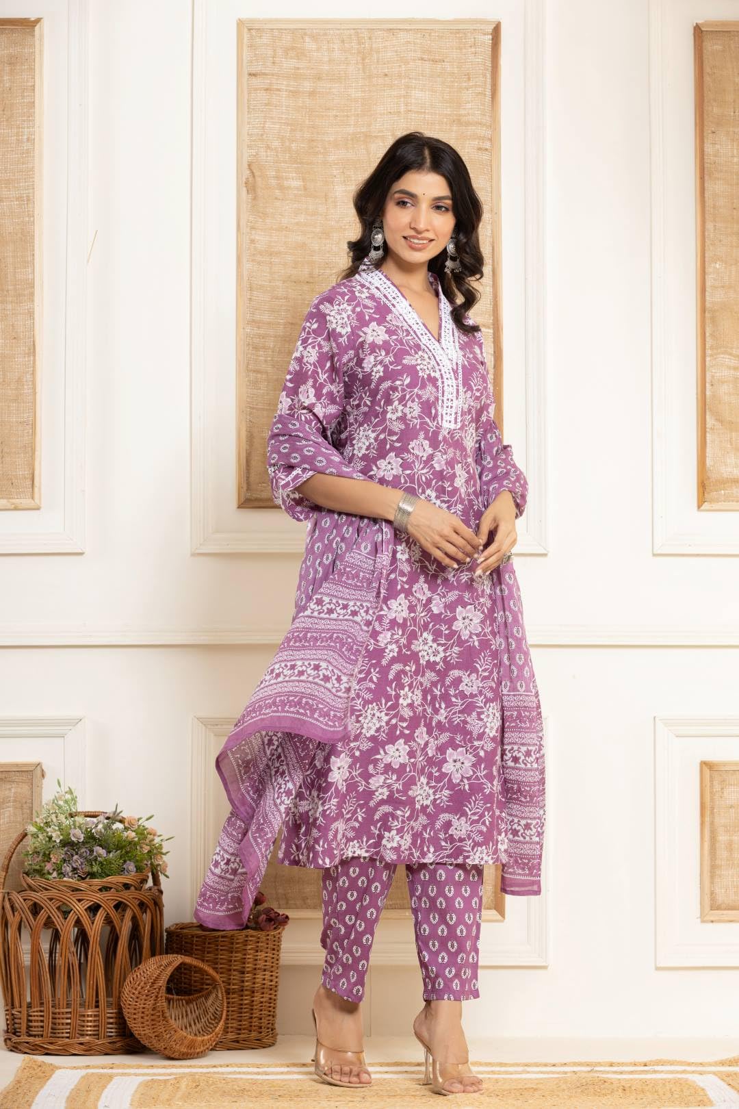 Varanga Women Printed Round Neck Straight Kurta With Bottom And Dupatta  Stylish & Comfortable Ethnic Wear