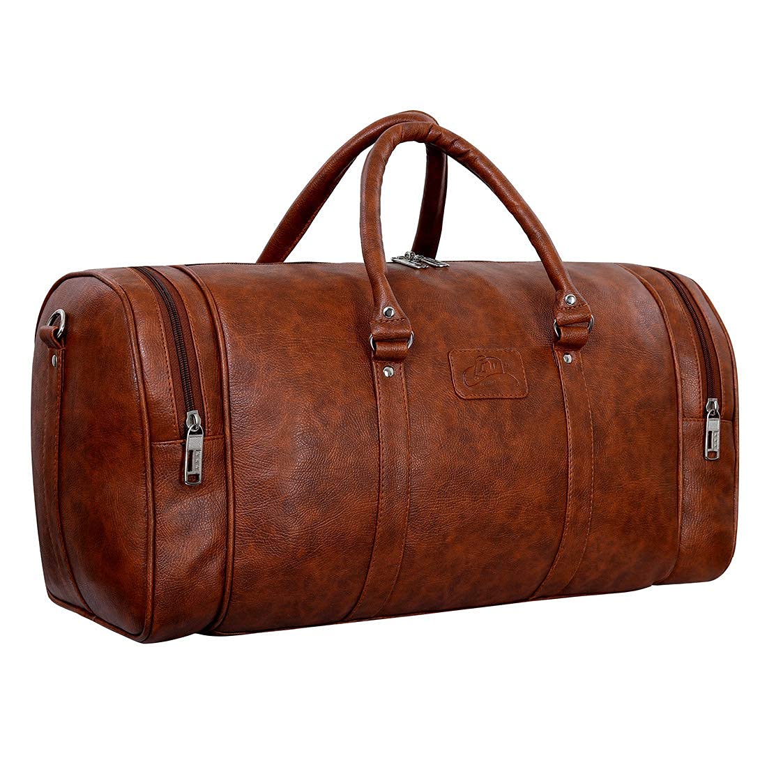 55 L Vegan Textured Leatherette Stylish & Spacious Weekender Travel Duffle Luggage Bag with Detachable Shoulder Strap for Men & Women Tan-image-2