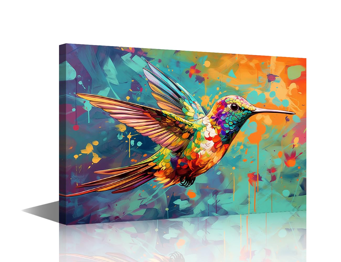 Watercolor Hummingbird Wall Art 1 Panels Colorful Hummingbird Canvas Paintings Canvas Wall Art Abstract Hummingbird Posters & Prints Giclee Wooden Framed Gallery-Wrapped Ready to Hang (12"Wx18"H)
