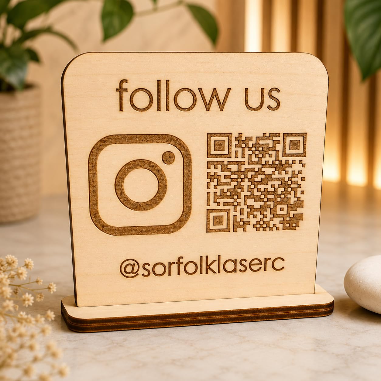 SVM CRAFT® Custom Wood QR Code Holder Stand Desktop Wood Barcode