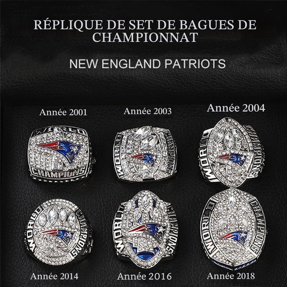 Bague de Championnat des Patriots avec Ensemble de trophées fantastiques FFL New England Souvenir Collectibles Rugby Cadeaux pour Hommes Femmes Papa