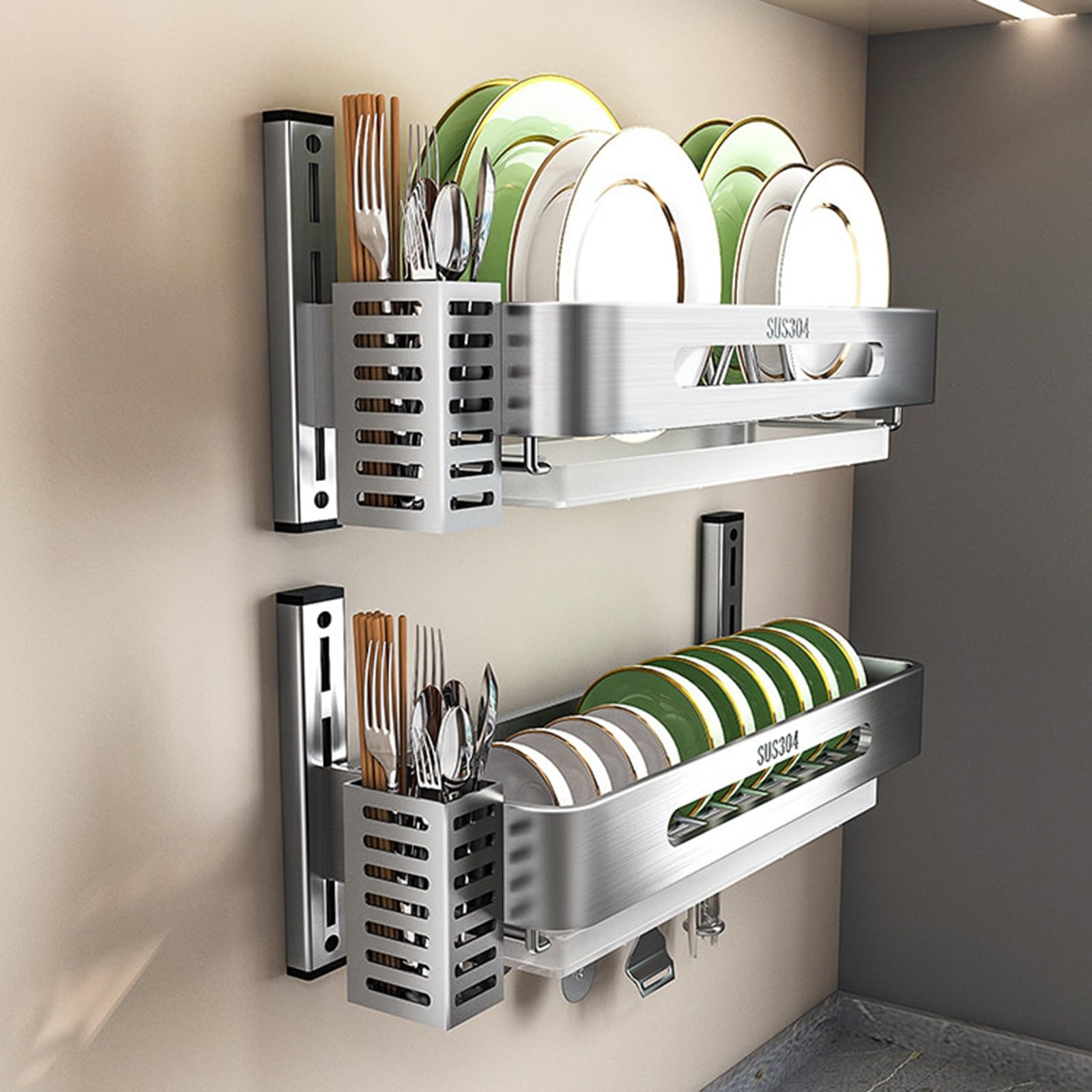 Égouttoir à Vaisselle, Porte-Assiettes (Lot de 2), étagère de Rangement