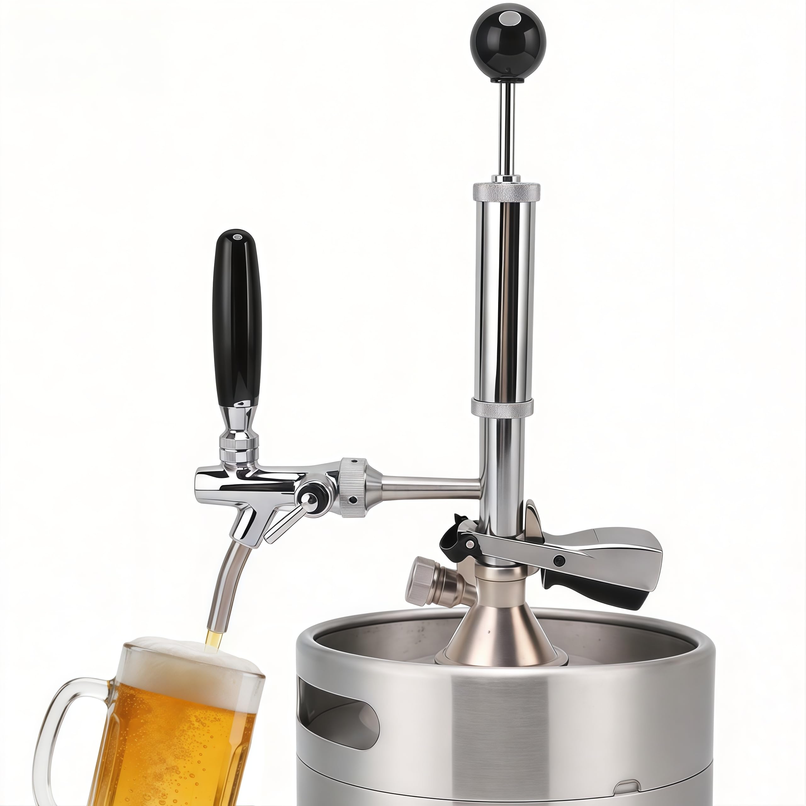 Bomba de Fiesta Para Barril de Cerveza, Grifo de Cerveza de Acero Inoxidable de 4 Pulgadas Kit de Válvula para Barril con Bomba de Aire y Distribuidor Grifo de Pistón