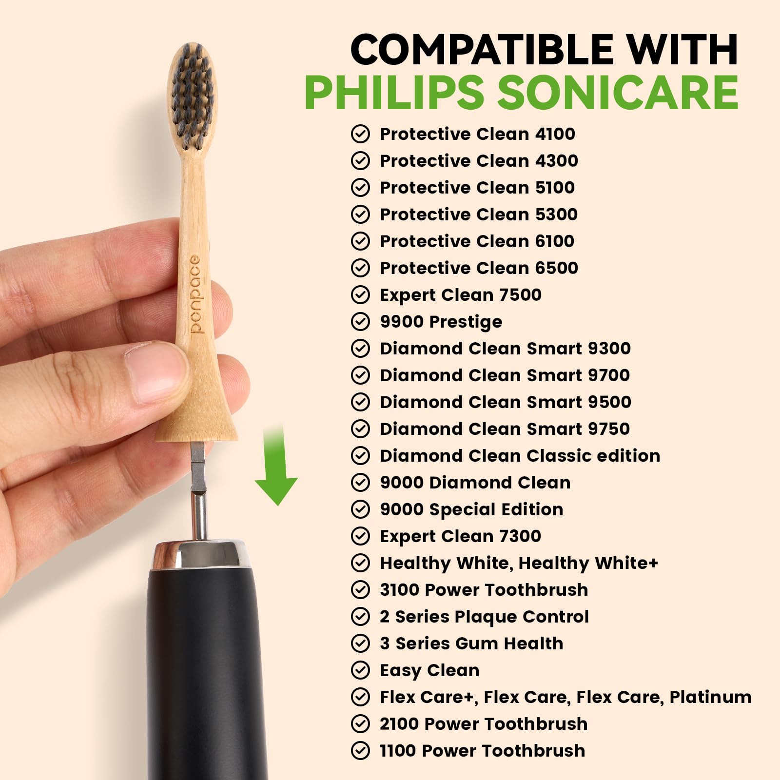 Cabezales de repuesto para cepillo de dientes eléctrico de bambú compatibles con Philips Sonicare con cerdas infundidas de carbón