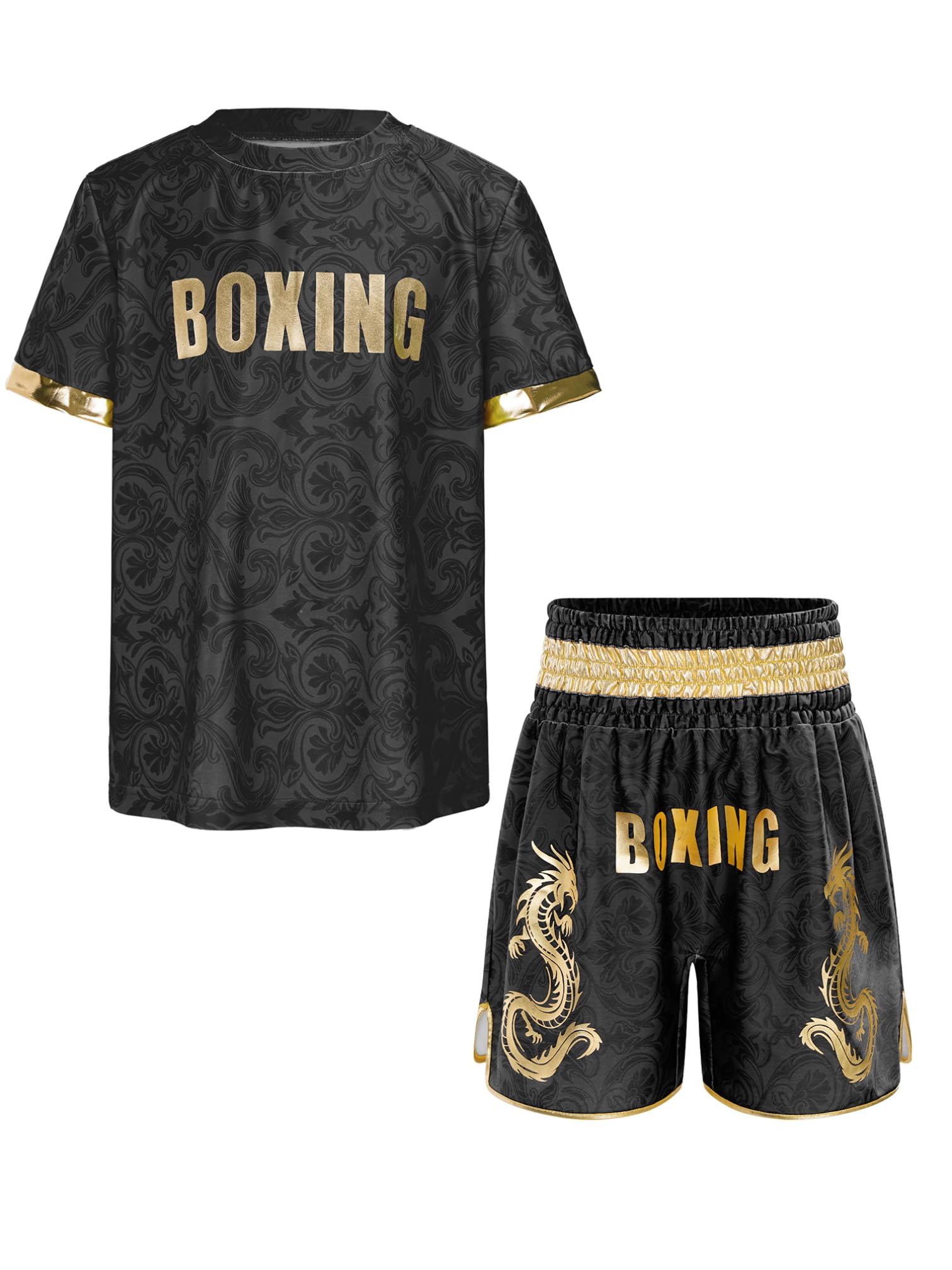 MSemis Bambini Maglietta Boxe Bambino Pugilato Costume Pugile Sportswear Nero 13-14 anni