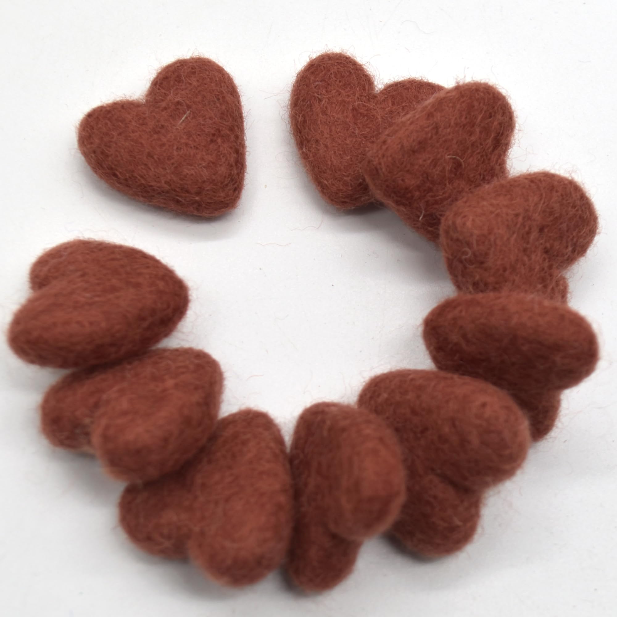 100% Wool Felt Hearts - 3cm - 10 Felt Hearts - Dark Chestnut Red