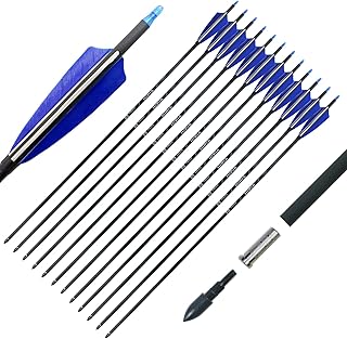 TIGER ARCHERY 30" Carbon Hunting Arrows Archery Target Practice Arrows with 4" Natural Turkey Feathers Spine 400 for Recurve Bow and Compound Bow(Pack of 12)