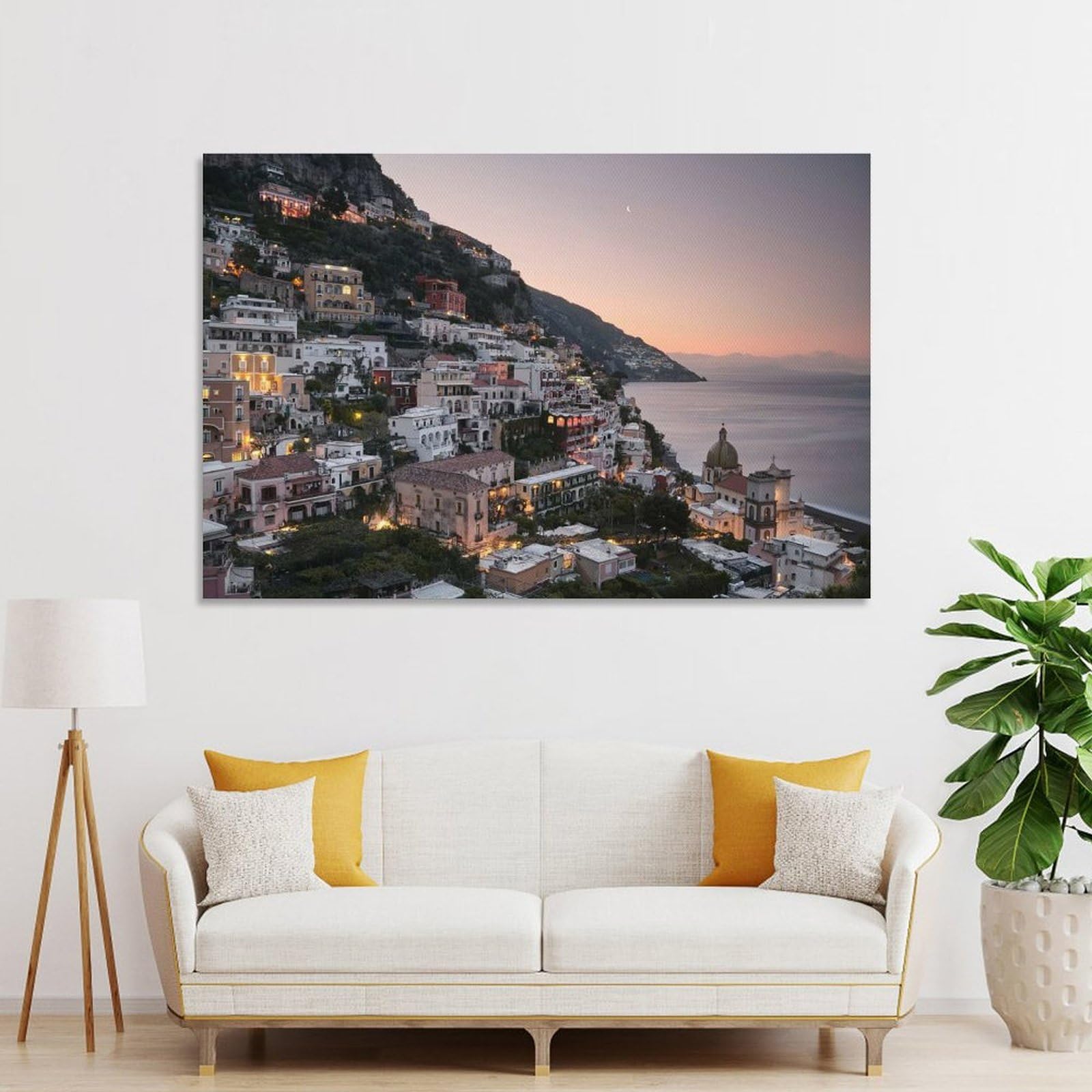 Junmoney Room Decor Wall Art Positano at Dusk, 20x30inch(50x75cm), for Flats, Guest Rooms Or Compact Rooms, Wall Decor with Flexible Room Appeal