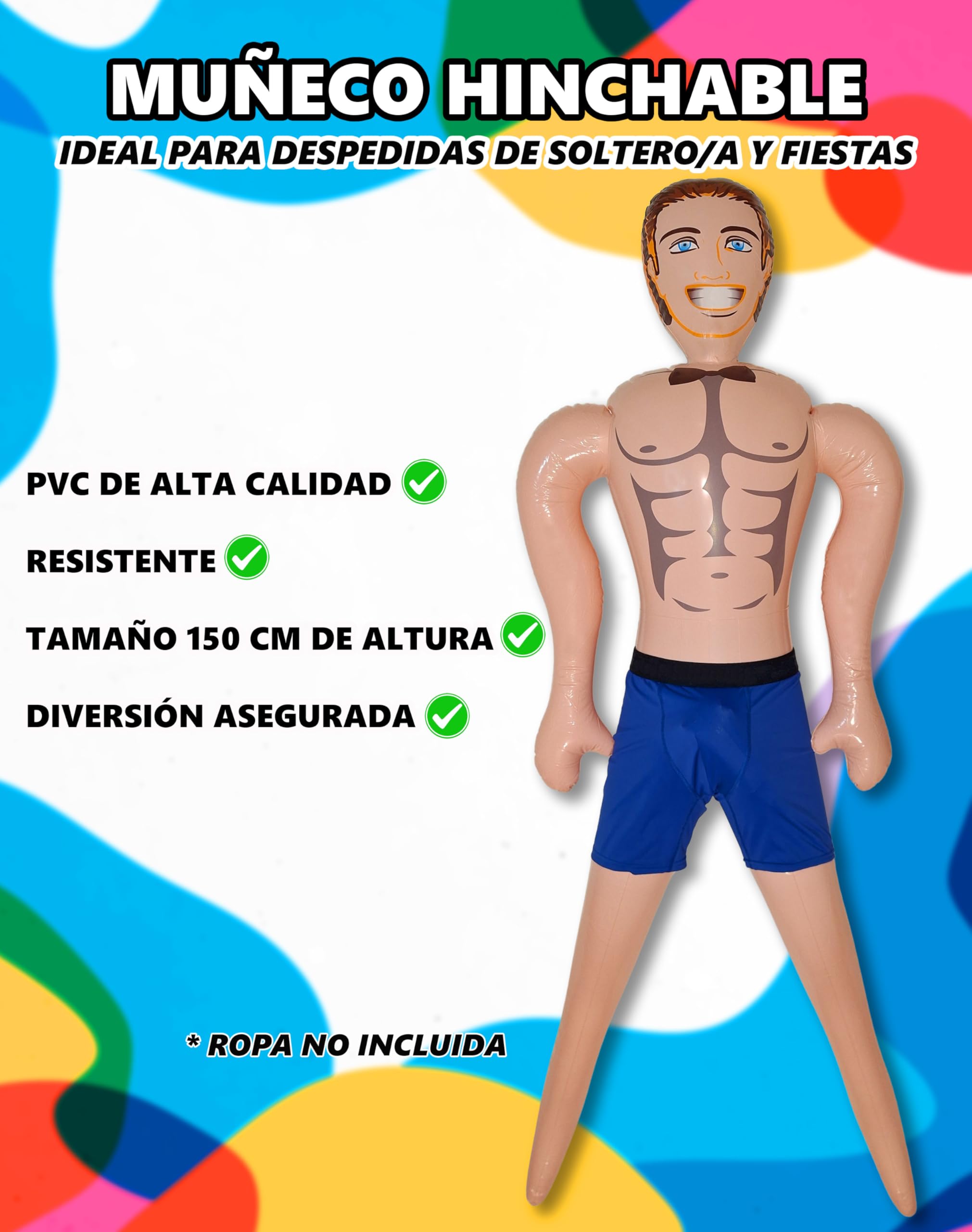Muñeco Hinchable Hombre para Fiestas, Photocall Bodas y Despedidas de Soltera. 150 cm