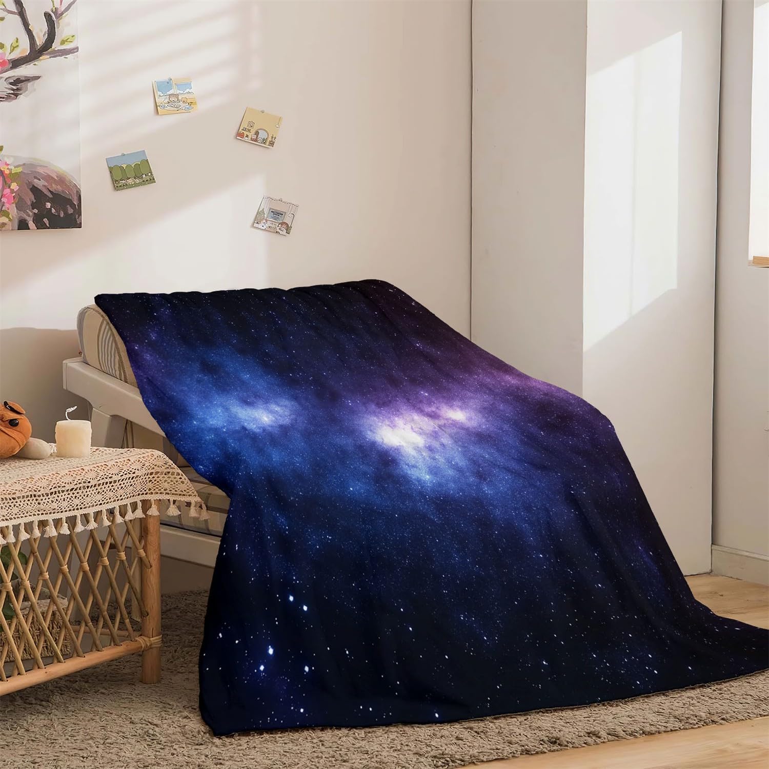 Manta Flannel Manta para Sofá 220 X 240 100% Microfibra Cielo Nocturno, Vía Láctea, pequeñas Estrellas Manta Invierno Calentitas para niños y Adultos Negro