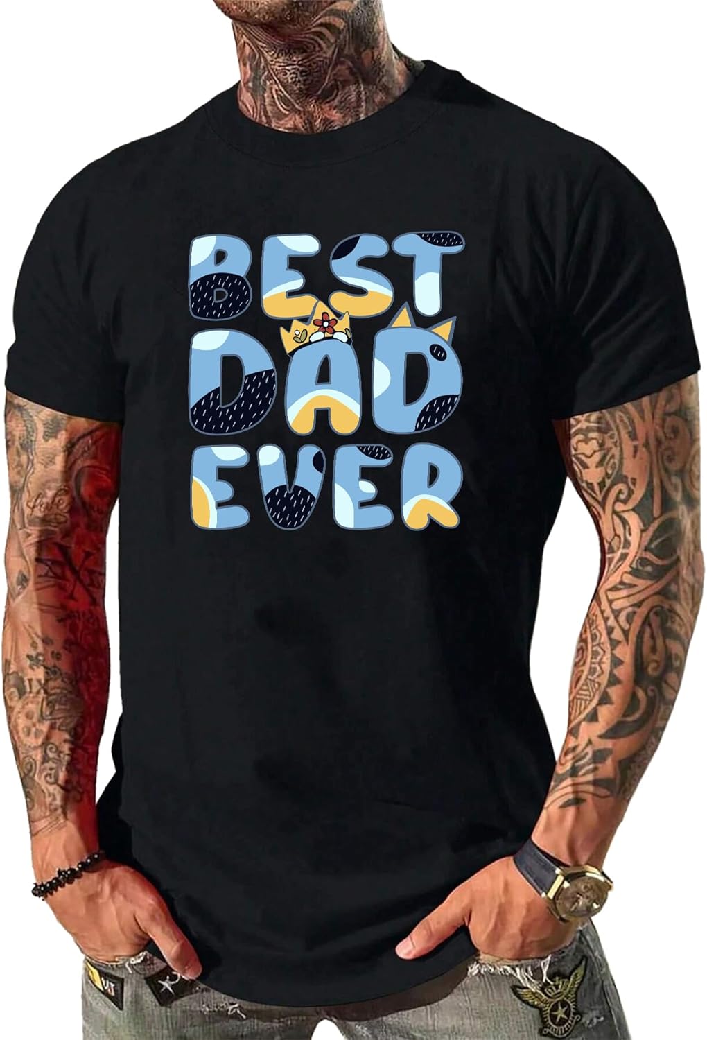 Dad Shirt for Men Letter Print Tshirt Short Sleeve Best Dad Ever Graphic Tee Tops