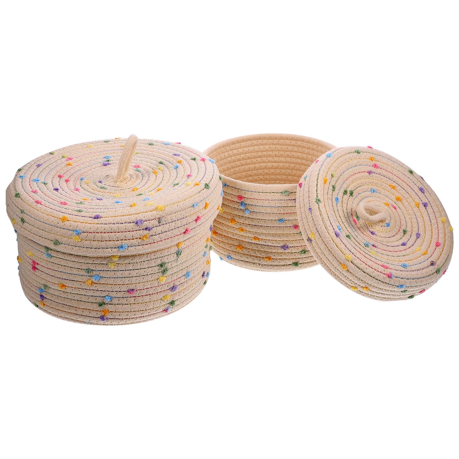 Set 2 Cesti Porta Giochi Intrecciati in Corda di Cotone Coperchio, Multiuso per Snack e Organizzazione Design Semplice e Tocco Confortevole