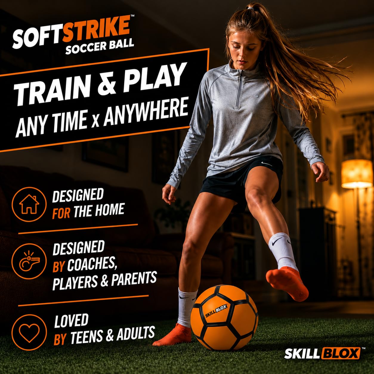 SKILL BLOX SoftStrike Home - Balón de entrenamiento de fútbol interior, tamaño 4, regalos de fútbol para niños y niñas (pelota de entrenamiento Skilllblox Skills)