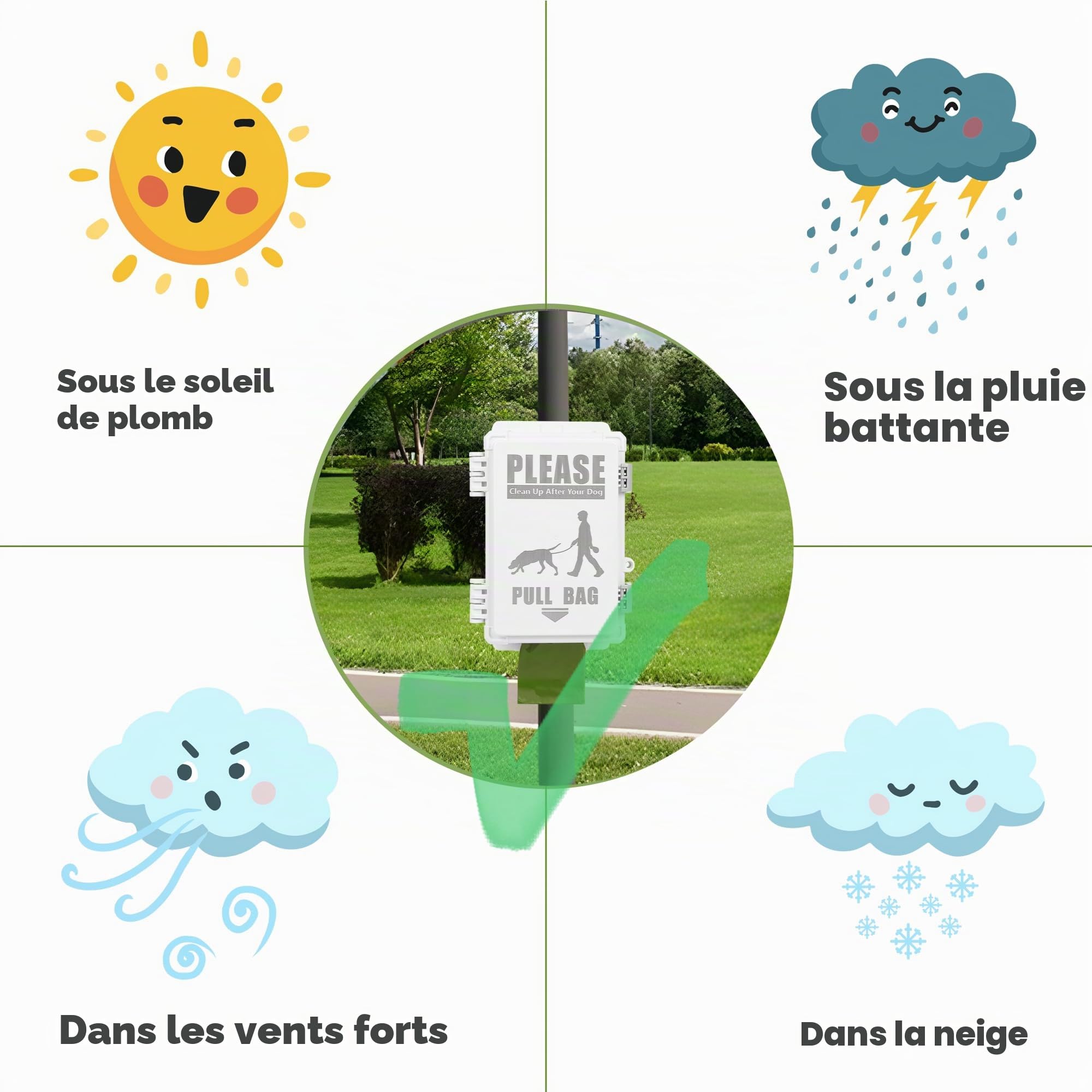 Distributeur de sacs à déjections canines étanche pouvant contenir jusqu'à 8 rouleaux de sacs à déjections canines, mur extérieur, piquet, poteau, clôture, convient à la maison, au porche, à la