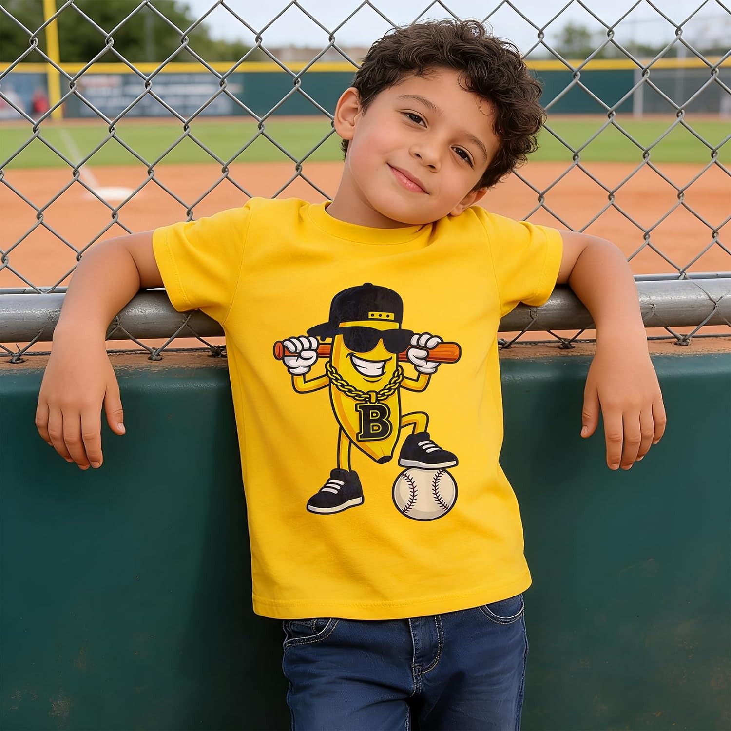 IZYJOY Toddler Boy Girl Baseball Shirt Kids Banana T-Shirt Ballgame Tee Baseball Team Fan Outfit Game Day Short Sleeve Tops