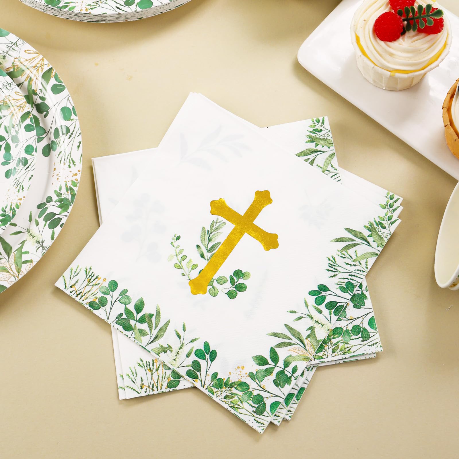 175 PCS Baptism Plates and Napkins Party Supplies - Baptism Decorations for Boys - God Bless Disposable Paper Plate First Communion Plates for Christening Baby Shower Party Decorations