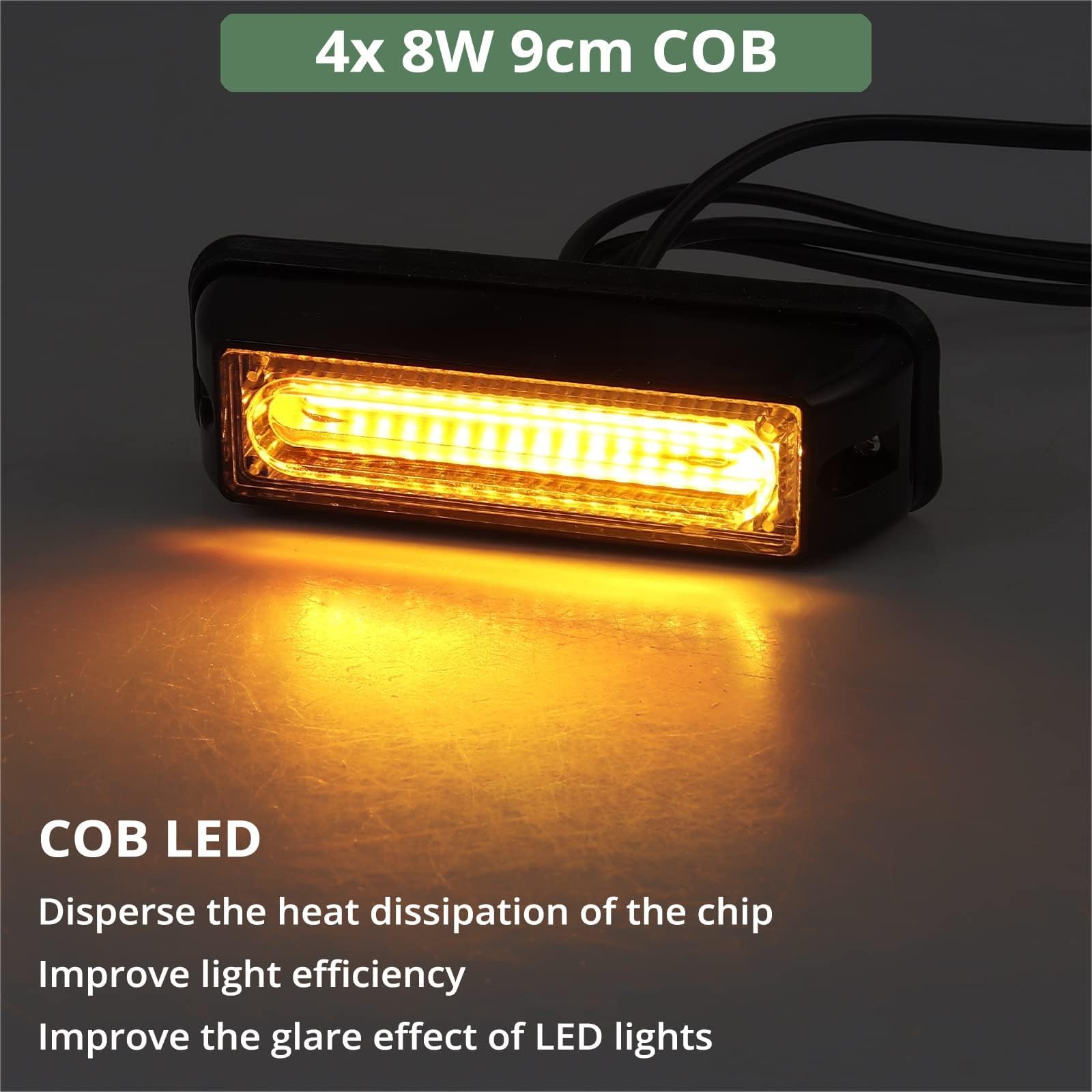 EYPINS 4 x światła do penetracji 9 cm COB 32 W, IP65, 12/24 V, pomarańczowe na gniazdku zapalniczki samochodowej, 18 trybów błysku, pilne ostrzeżenie o stroboskopowej przyczepie furgonetkowej,