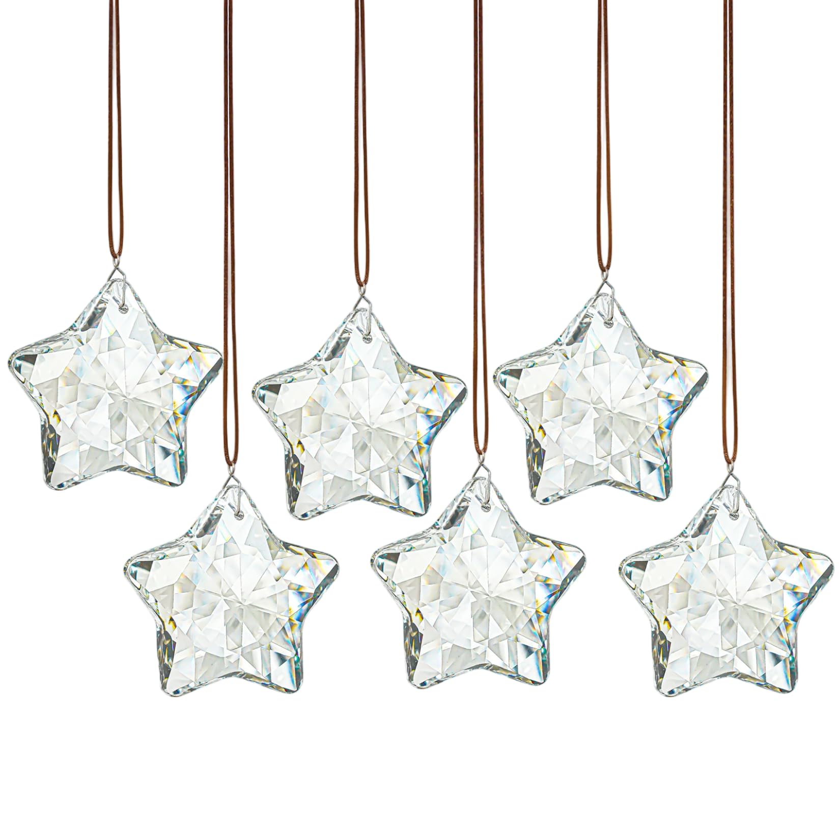 Cakeeyum Transparent 6Pcs Glass Christmas Ornaments Hanging Clear Five-Pointed Star Christmas Ornaments For Xmas Tree Winter Holiday Party Supplies Glass, Set, Tree Ornamen