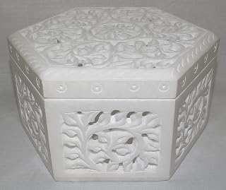 UniDeco Small Jewelry Box for Girls - 6.0 Inch White Earring Gift Boxes - Handmade in India Trinket Box - Soapstone Holder Trinket Boxes for Women - Indian Jewellery Box for Necklace Organizer