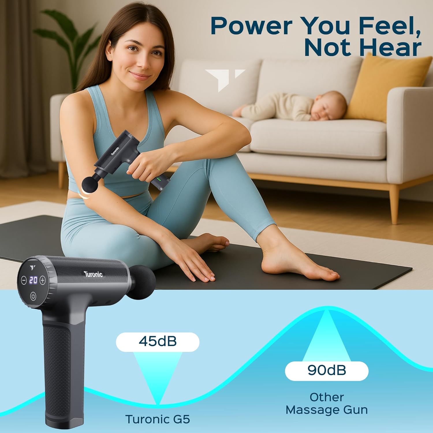 Turonic Professional Handheld Massage Gun - Deep Tissue Percussion Massager, 20 Speeds, 7 Heads, Quiet, Powerful, Portable, Cordless, Great for Athletes, Personal Use, Shoulder, Foot, Back Body, GM5 - Image 6
