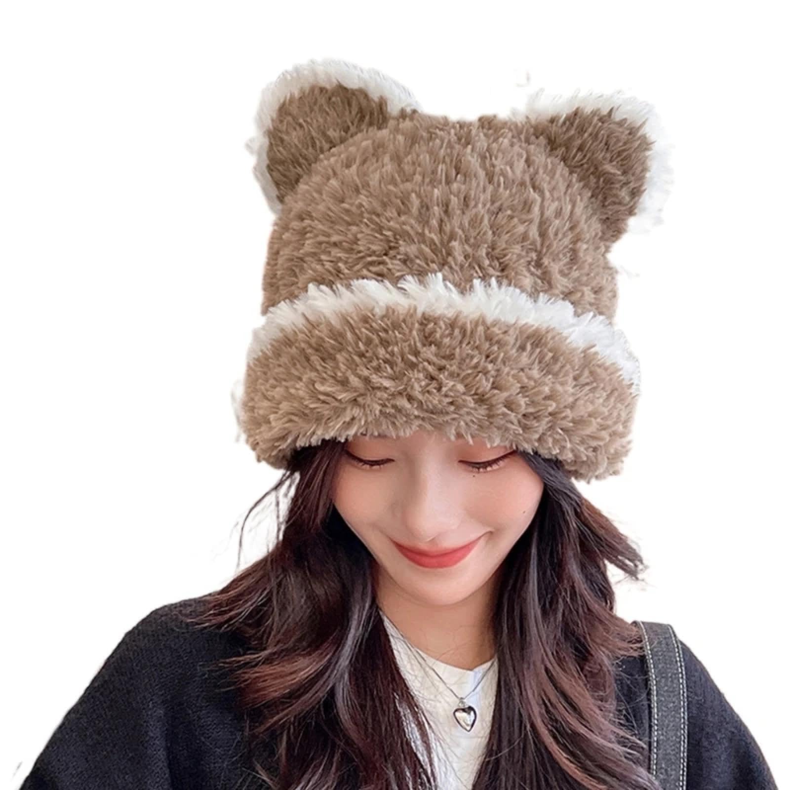 Gorros De Punto para Sombrero Tejido Beanie Sombrero De Oso Orejas Gorro De Invierno para Niñas
