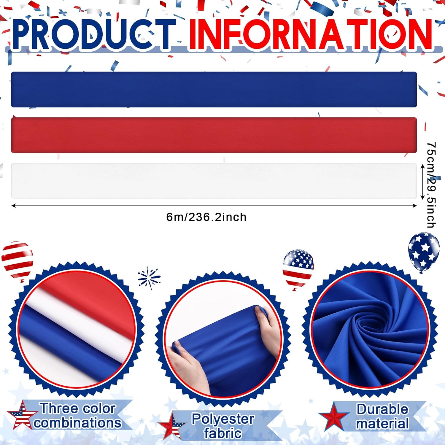 HunnmingRe 3 Pcs 2.5 x 19.7 Ft 4th of July Patriotic Bunting Decorations 250th Anniversary US Flag Decor 1 Red 1 White and 1 Blue DIY Hanging Flag Bunting for Porch Yard Indoor Outdoor Decor Party