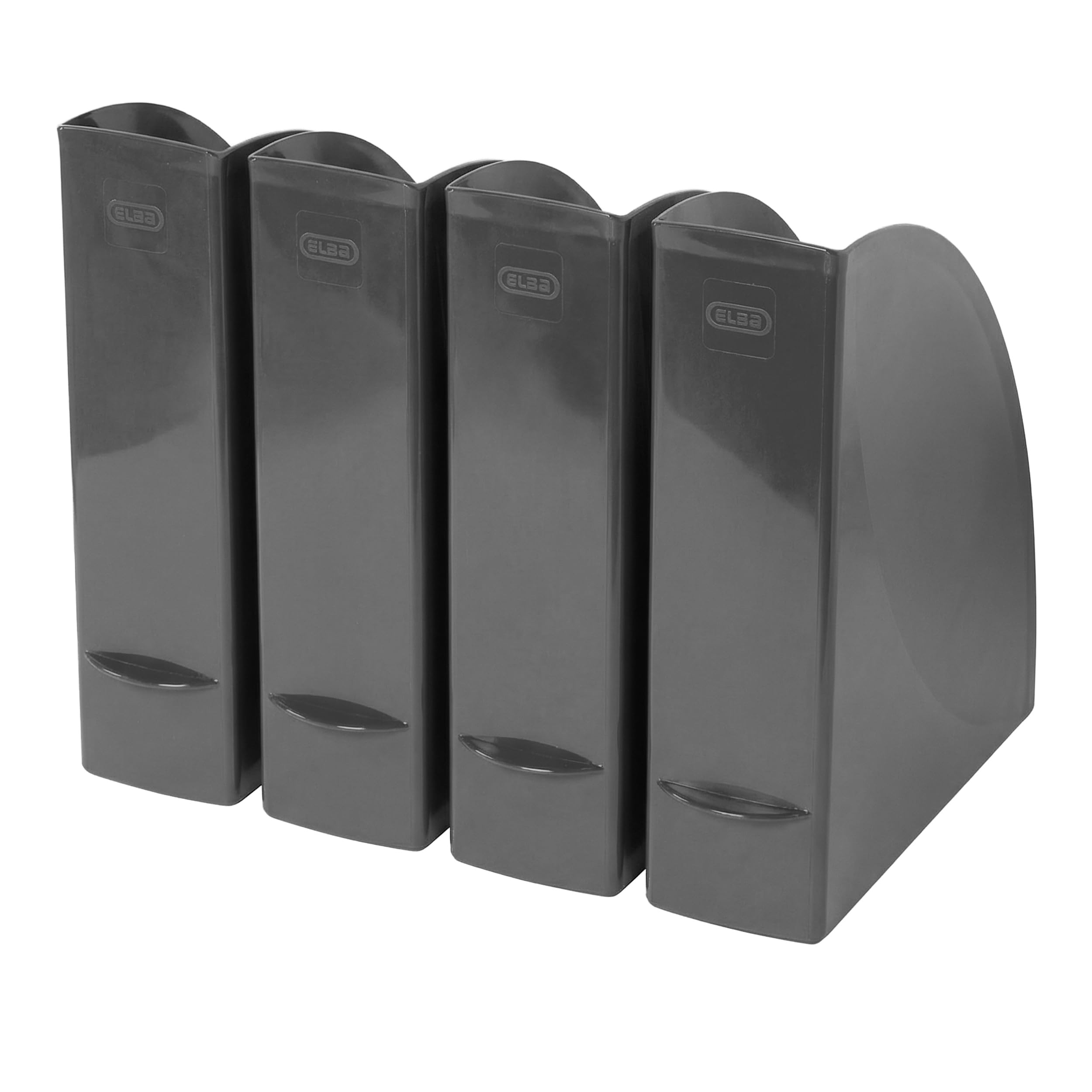 Elba Stehsammler 4er Set A4 – stabile Zeitschriftensammler für Ordner, Hefte & Dokumente – Kunststoff Magazinhalter für Büro, Schule & Home Office – Dokumentenhalter schwarz