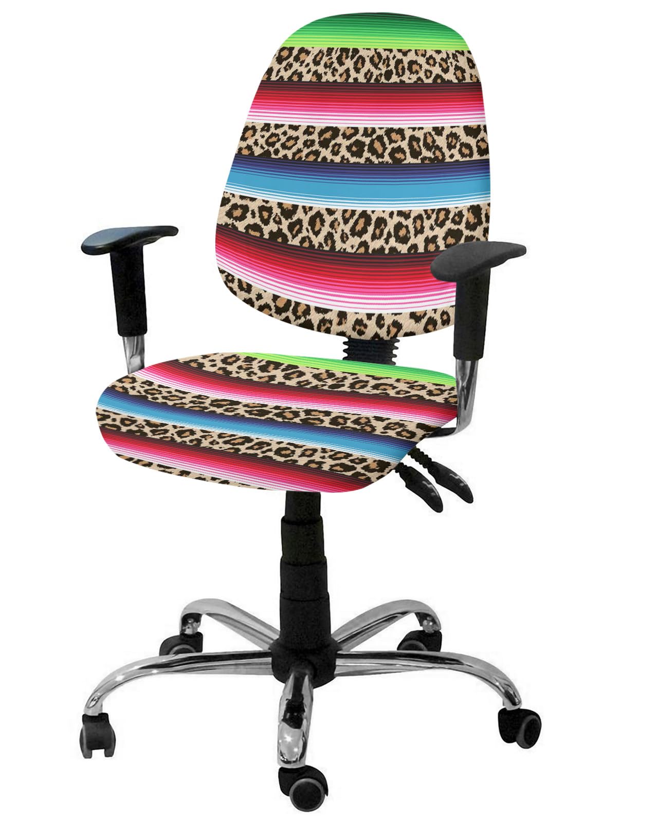 IDOWMATIDOWMAT Stretch Office Chair Covers - Removable Desk Chair Cover for Office - Leopard Animal Skin with Colorful Stripes Print Universal Computer Chair Cover Chair Protector
