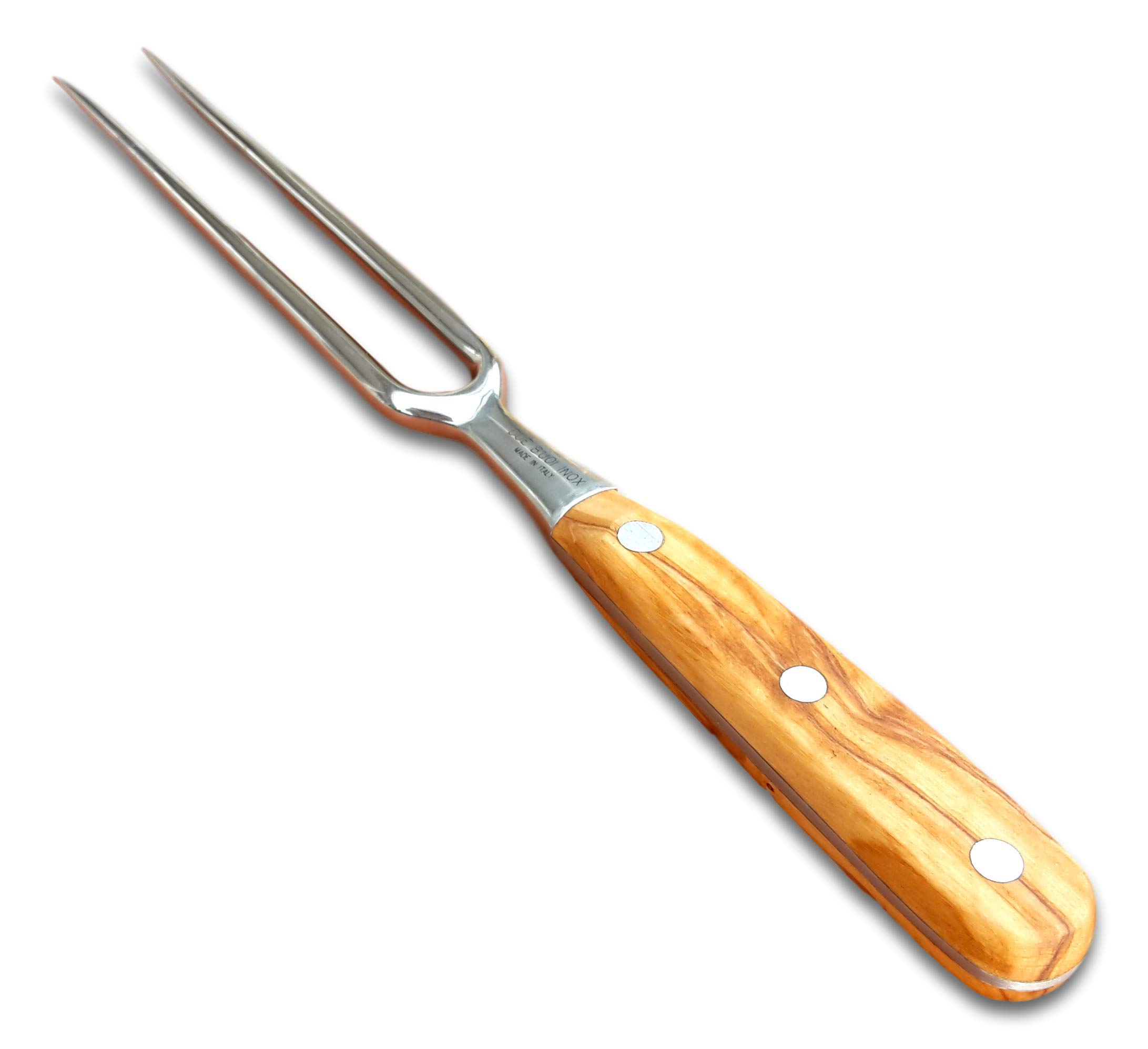 Fourchette à viande forgée - Manche en bois d'olivier massif - 17,8 cm de long