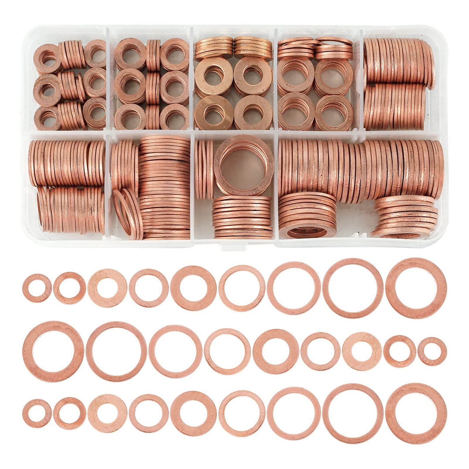 Juego de arandelas de cobre, juntas, tuercas y pernos, surtido de juntas de anillo plano con caja for tapones de cárter (400/300/280/200/150/100 unidades)(280Pcs M5-M20)