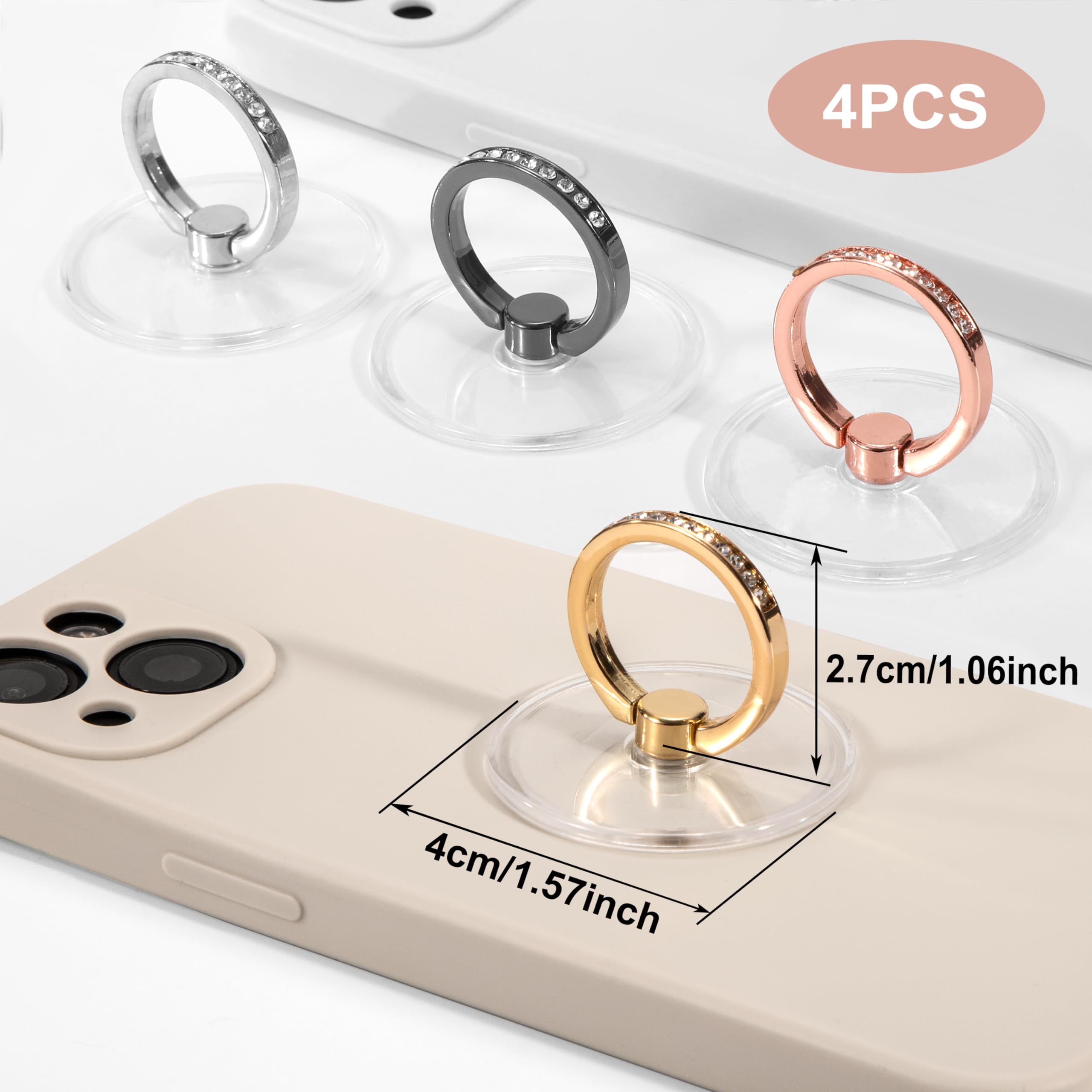Porta Cellulare ad Anello con Strass Supporto per Anello per Cellulare Trasparente Rotazione a 360° per Telefoni Cellulari 4 Pezzi 4 Colori