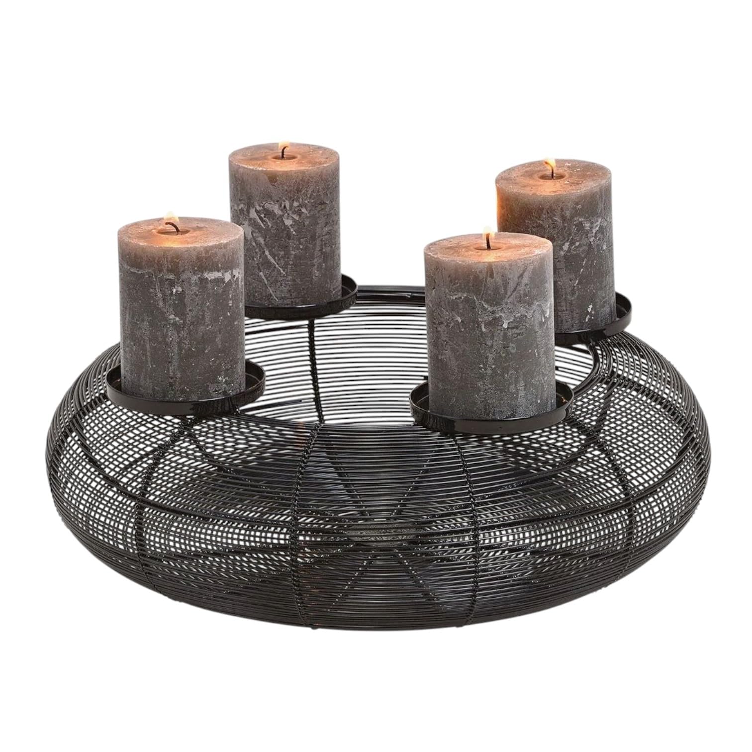 MACOSA GW10031543_ Corona de Adviento negra de metal, 38 cm, moderna, elegante, con 4 portavelas, decoración de mesa, decoración navideña, corona de metal, corona de alambre (negro)